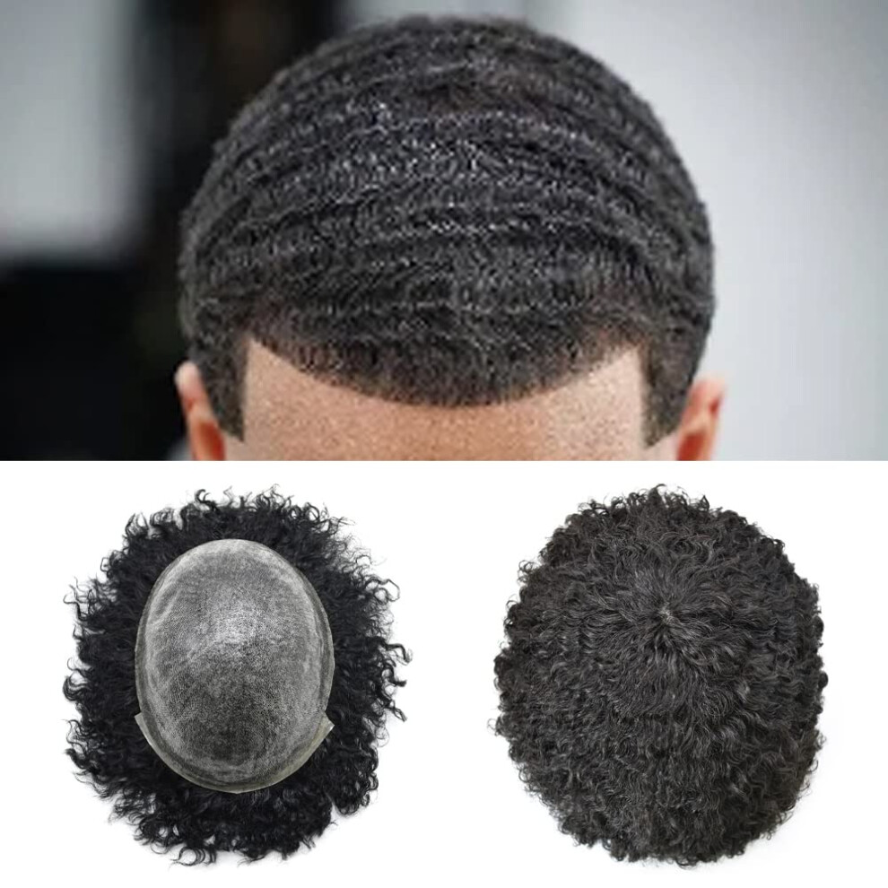 Singa Hã¥R Unisex Black Afro Mens Toupee For Men Hair Unit For African American Men Pu Injected Man Wave Mens Toupee Brazilian Human Hair Replacement System Afro Hair U
