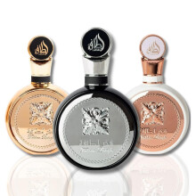 Lattafa Fakhar Juego de 3 piezas para unisex (3.4 Fakhar Eau De Parfum Spray para hombres + 3.4 oz Fakhar Eau De Parfum Spray para mujeres + 3.4