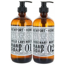 Energetic Pairing: 2-Pack Reusable Glass Bottles Newport & Home Hand Soap - Wild Lavender and Rosemary Mint Infused with Essential Oil - 16 Fl oz Ea