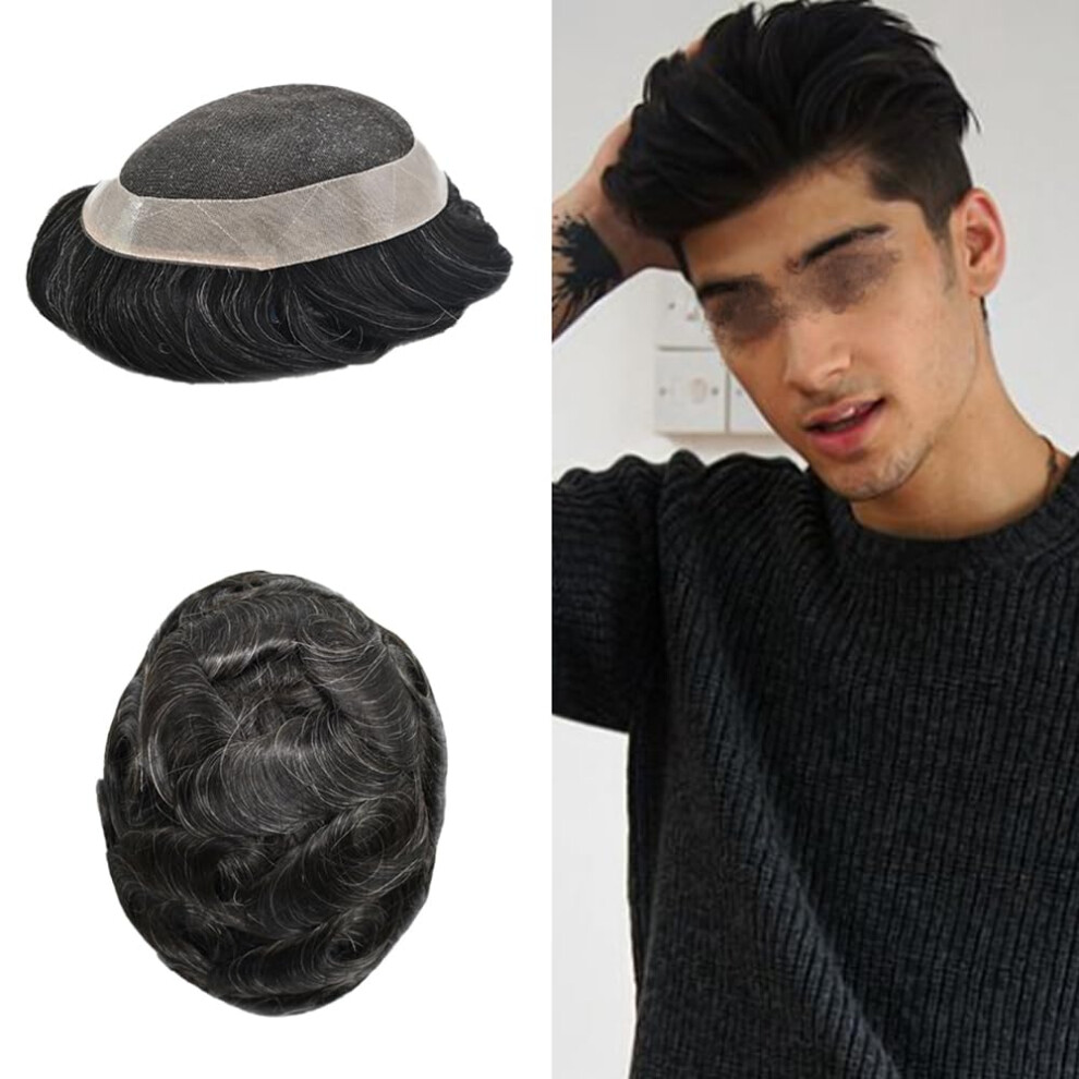 Generisk Unisex Toupee For Men Human Hair Replacement System Fine Monofilament Mens Toupee Poly Coating Around Durable Mens Hairpiece Protesis Capilar Para Hombre 6X8
