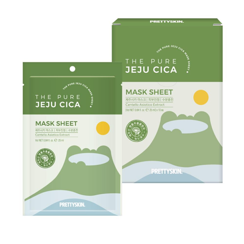 Prettyskin Ps. The Pure Jeju Cica Korean Skin Care Sheet Mask (Pack Of 10) With Centella Asiatica Extract Tea Tree Leaf Oil Mugwort Extract For Sooth