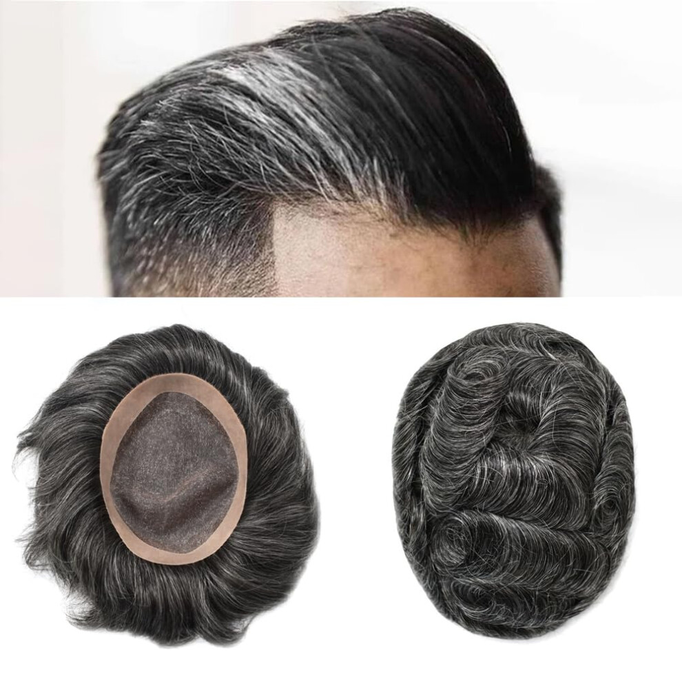 Singa Hã¥R Unisex Toupee For Men Hair System Durable Fine Mono Mens Toupee Poly Coating Around Mens Hairpiece Remy Human Hair Mens Hair Replacement 6X8''- 120% Density