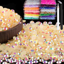 2000pcs 6mm Resin Rhinestones Bulk Light Yellow AB Flatback Round Jelly Rhinestones Non Hotfix Crystal Gems Large Quantity Wholesale for DIY Crafts C