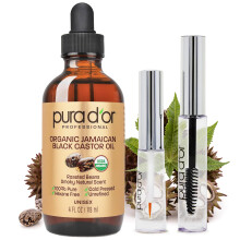 PURA D'OR 4 Oz ORGANICZNY Jamajski czarny olej rycynowy - Naturalny zapach dymu - z 2 BONUSowymi pustymi pedzlami - 100% czystego certyfikowanego USD