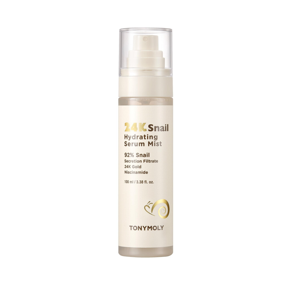 Tonymoly 24K Snail Hydrating Serum Mist 92% Snail Mucin Hydrating Moisturizing Toner Serum Mist Korean Skincare 3.38 Oz