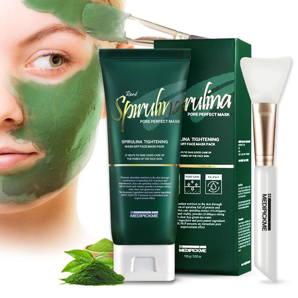 Medipickme Green Real Spirulina Pore Perfect Mask 100G.clay Mask Face Masks Skincare Bentonite Clay Bentonite Clay Detox Korean Skincare Tea Refreshin