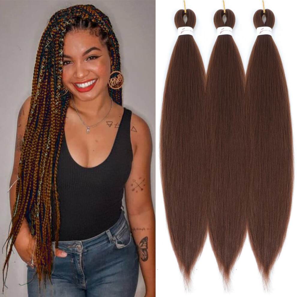 Betufllo Unisex Brown Braiding Hair Pre Stretched 26 Inch Prestretched Braiding Hair Extensions For Braiding Box Braids Professional Synthetic Hair Extension Yaki Tex