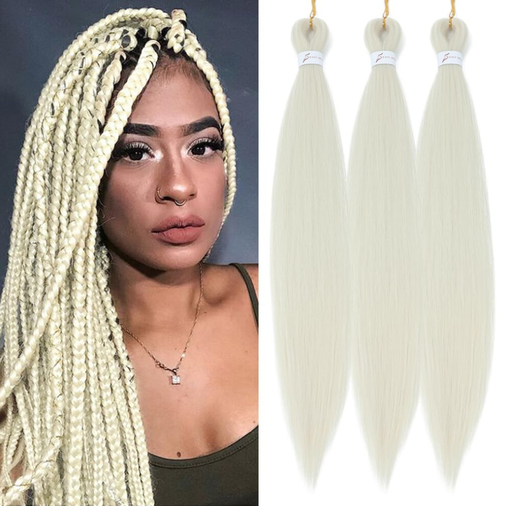 Betufllo Unisex Not,Specified Blonde Pre Stretched Ez Braiding Hair Box Braids Soft Yaki Texture Braiding Hair Extension Human Hair 26 Inch(3 Packs 613#)