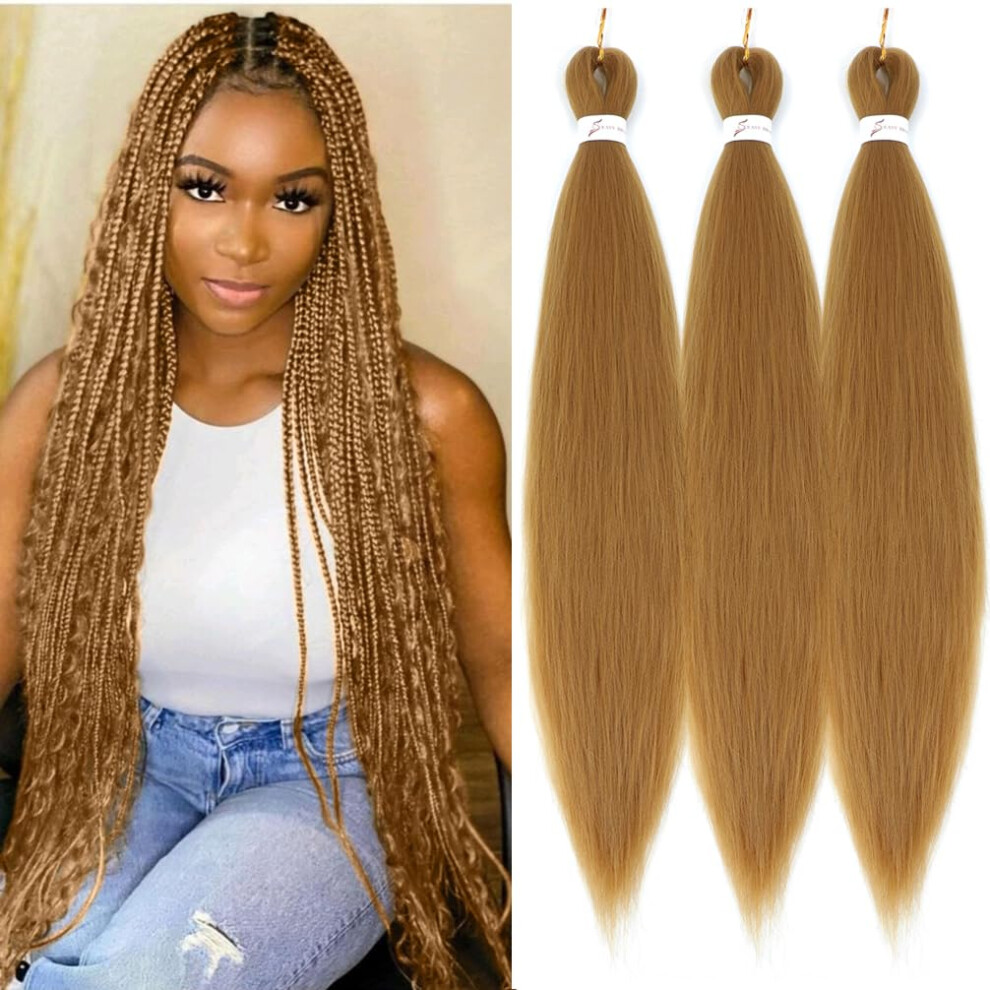 Betufllo Unisex 27 Prestretched Braiding Hair 3 Packs 26 Inch Honey Blonde Braiding Hair Professional Synthetic Prestretched Crochet Braids Hair Extension It