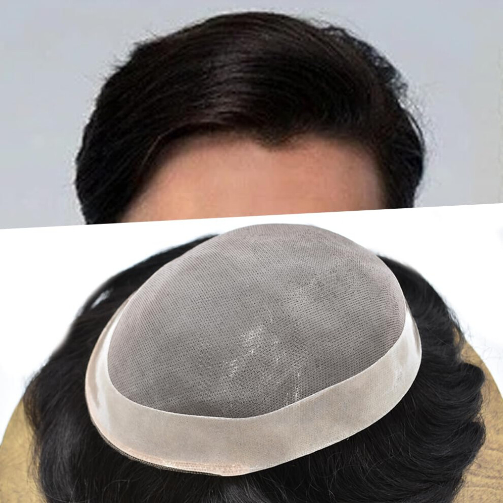 Singa Hã¥R Unisex Mens Toupee Wigs Human Hair System For Men Hairpieces Fine Mono Durable Lace Hair Replacement Unit Npu Monofilament Toupee For Men 6''X9'' #1B Off Bla