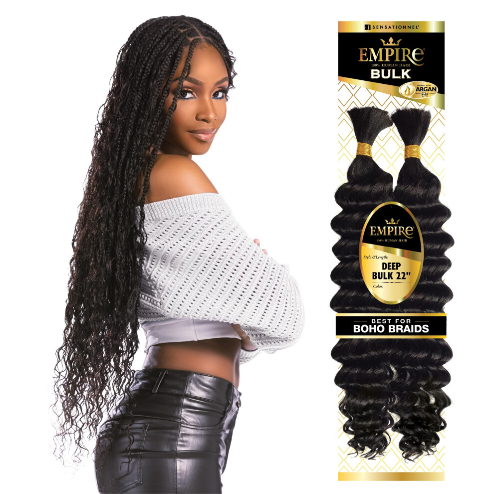 Sensationell Sensationnel Empire Bulk Braiding - Deep Human Hair Braids For Knotless Boho Box Or Curly Loose Wave Styles - 1 Pack (22 Inch 1B Offblack)