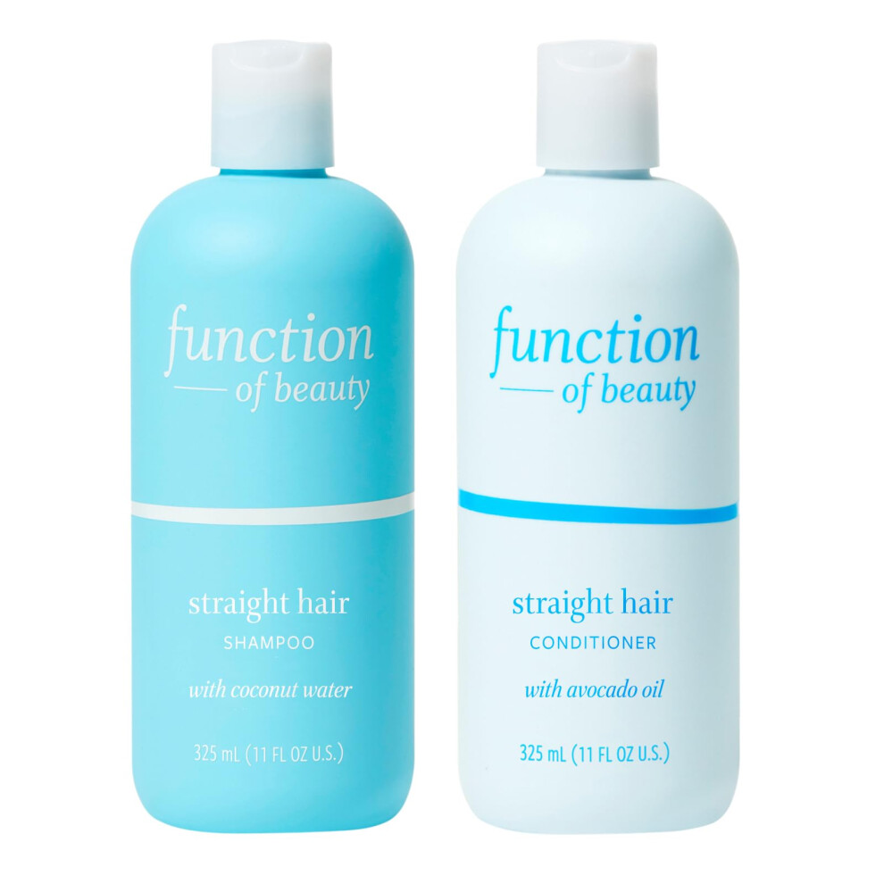 Function of Beauty Straight Hair Shampoo & Conditioner  11 oz Each - Formulated with Coconut Water and Avocado Oil to Hydrate and Seal in Moisture  Su