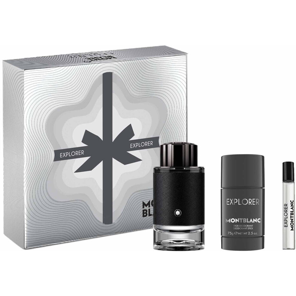 Coffret 2 pi   ces Eau de Parfum Explorer de MONTBLANC - Spray 100 ml, D   odorant stick 75 ml - Parfum longue tenue aux notes de sauge, de santal et