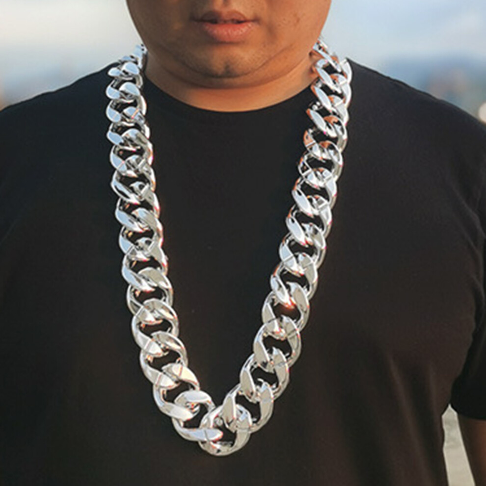 (Silver, 90cm) Men Necklace Big Chain Hip Hop Resin Exaggerated Geometric Choker Necklace for Cocktail Party