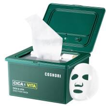 COSNORI Cica & Vita Dagelijkse Pure Masker - Vegan masker, Snelle verlichting, Vitaliteit boost, 100% lyocell, 30 stuks