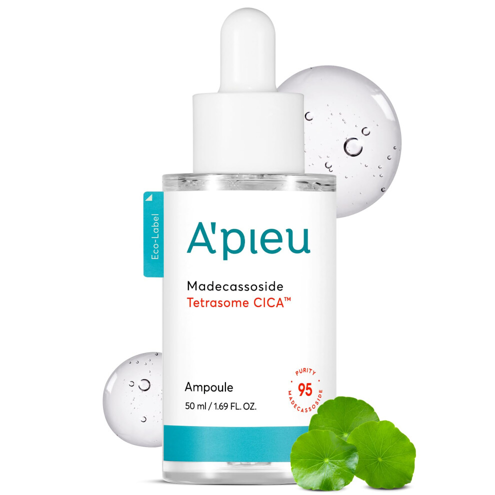 A'pieu Madecassoside Tetrasome Cica Face Serum Ampoule 1.69 Fl Oz / 50Ml - Upgraded Madecassoside Ampoule Enhanced Skin Protection Tetrasome Technol