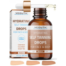 YEOUTH, Gouttes Hydratantes Auto-Bronzantes, Pour le Visage et le Corps, Teint Moyen, 1 fl oz (30 ml)
