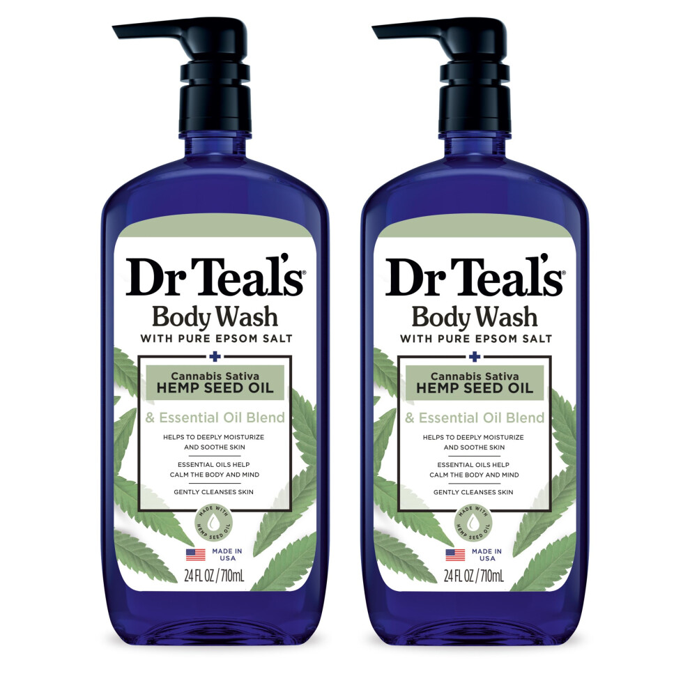 Dr Teal's Body Wash With Pure Epsom Salt, Cannabis Sativa Hemp Seed Oil, 24 Fl Oz (Pack Of 2) (Packaging May Vary)