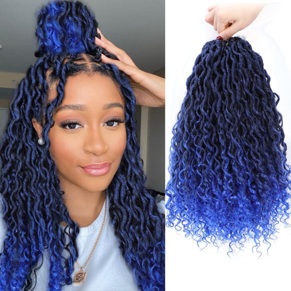 Yorostar Unisex Blue,Black Blue River Locs Crochet Hair 8 Packs 14Inch New Goddess Locs Crochet Hair Curly Faux Locs Crochet Hair For Black Women Boho Hippie Style Crochet Braid