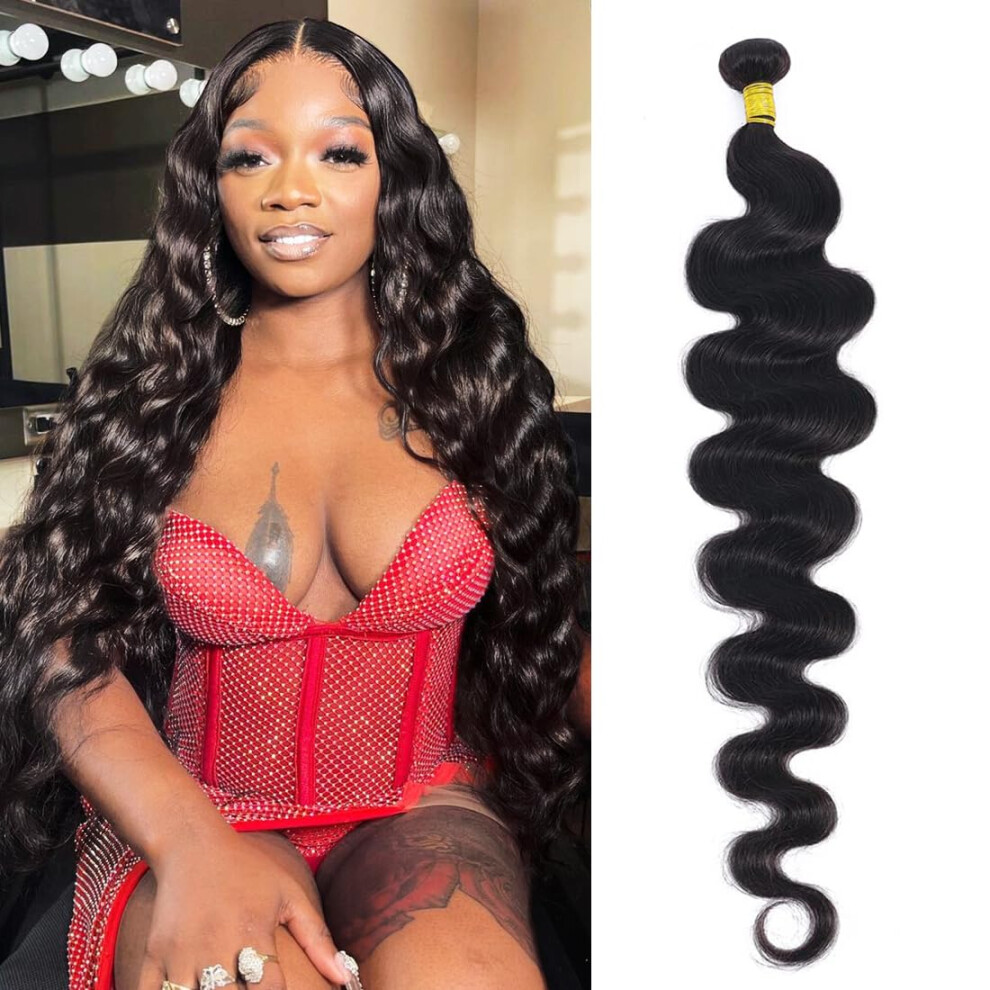 Bimkos Cirvty 32 Inch Body Wave Bundle Human Hair 1 Bundles Body Wave Bundles 100% Unprocessed Brazilian Virgin Hair Bundles Double Weft Weave Bundles Human