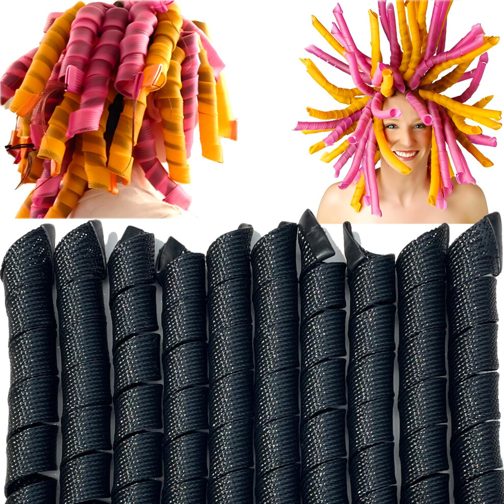40 Pcs Heatless Spiral Hair Curlers 22inch Magic No Heat Hair Curls For Long Hair 4Pcs Styling Hooks DIY Hair Rollers Set(black)