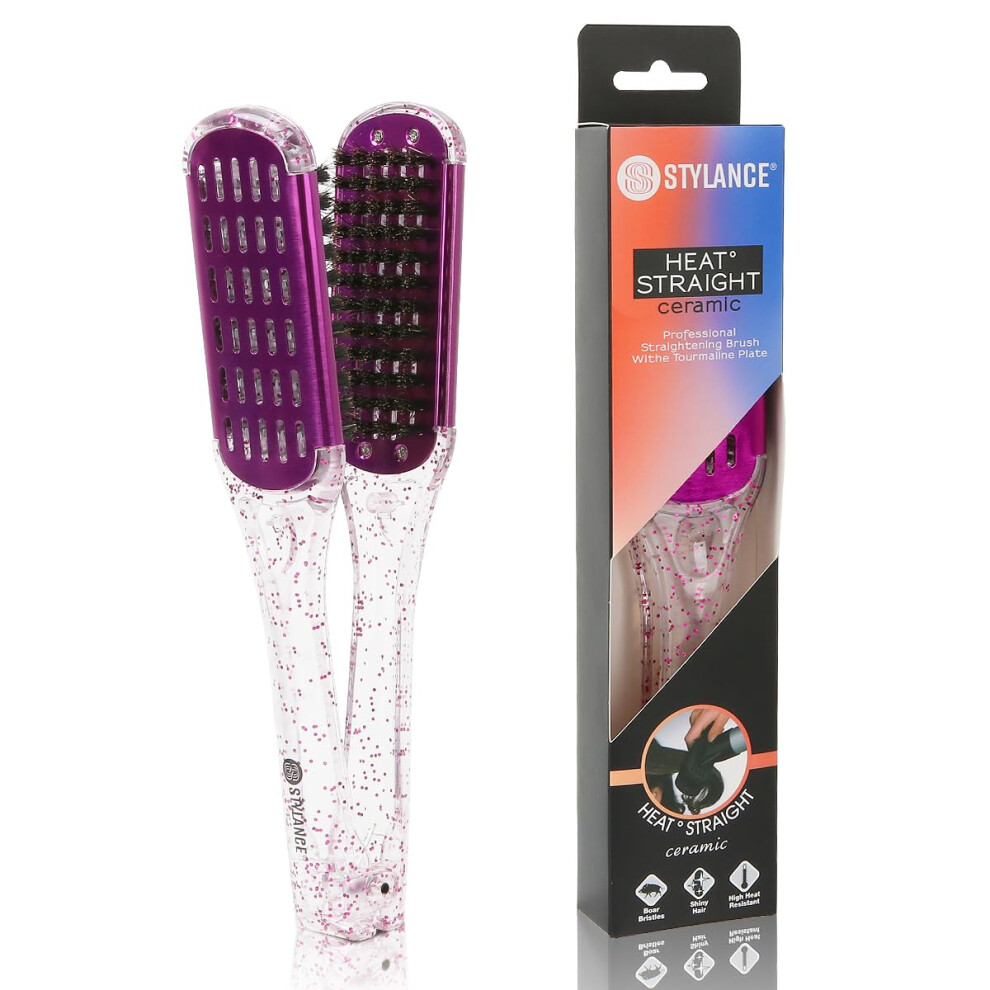 T Lovost Stylance Boar Bristle Clamp Hair Brush Ceramic Double Sided Brush Clamp Straightener Detangling And Styling Hair