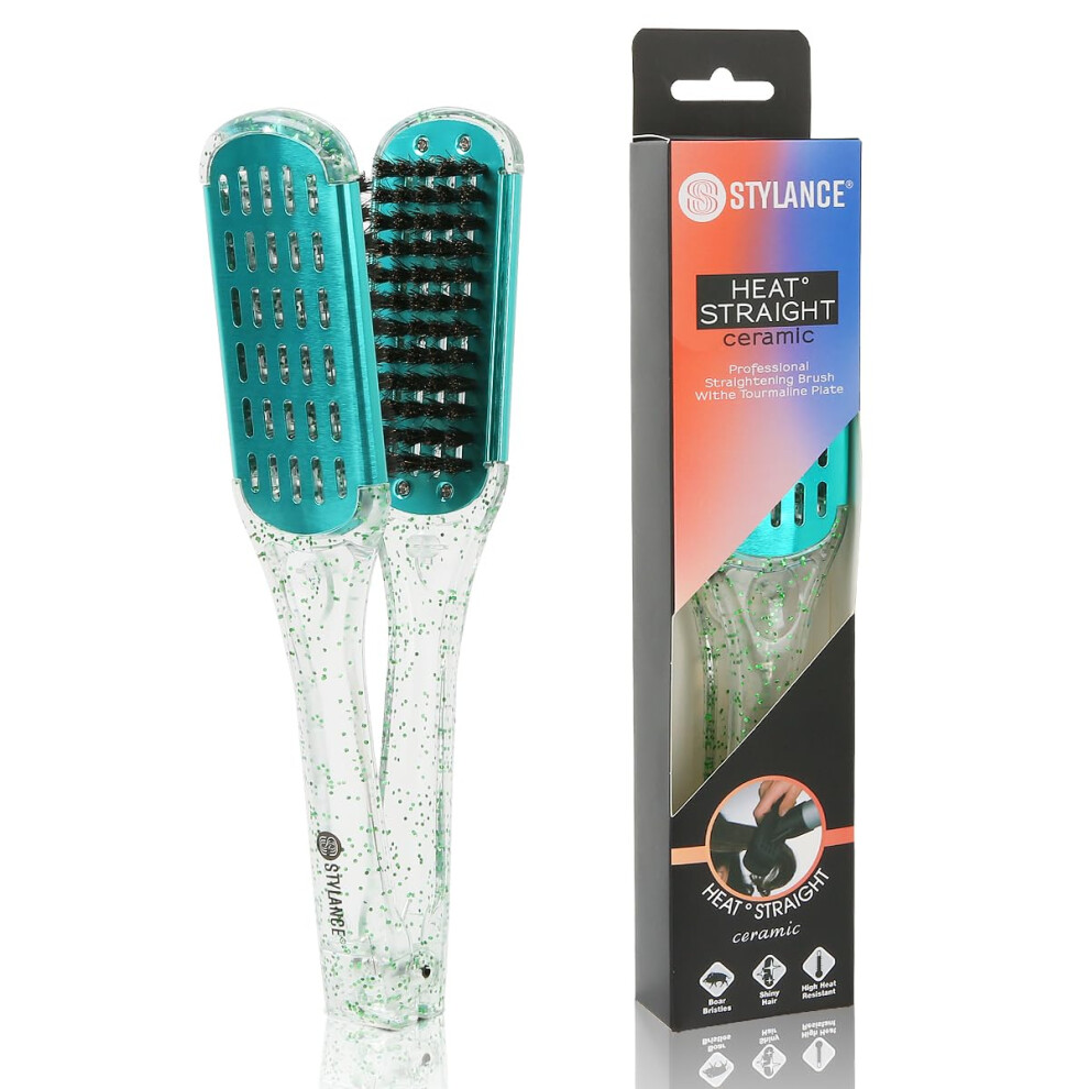 T Lovost Stylance Boar Bristle Clamp Hair Brush Ceramic Double Sided Brush Clamp Straightener Detangling And Styling Hair