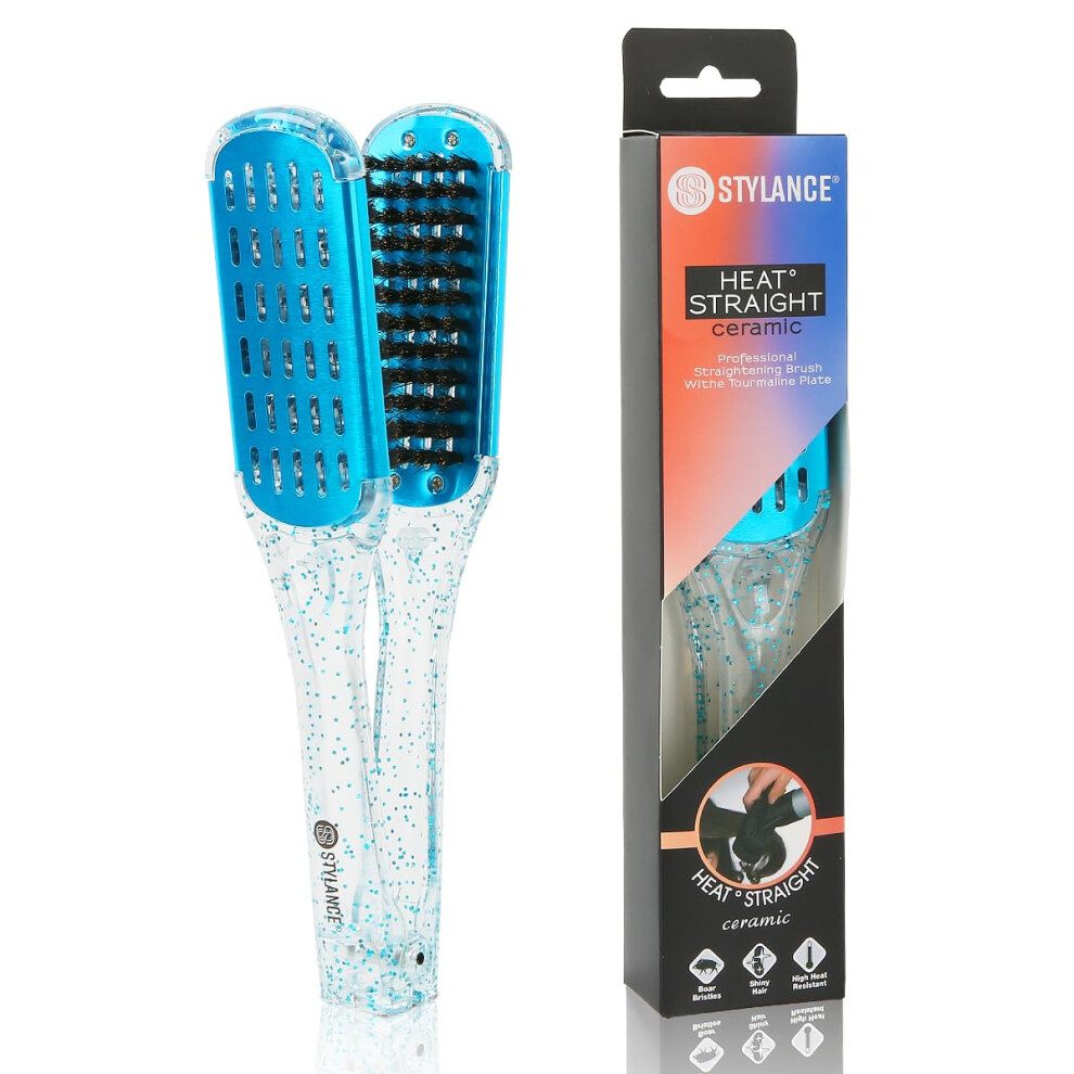 T Lovost Stylance Boar Bristle Clamp Hair Brush Ceramic Double Sided Brush Clamp Straightener Detangling And Styling Hair
