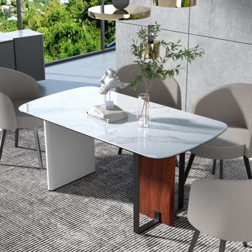 Rectangle Dining Table Sintered Stone Glass-top Dinner Table Seats 2
