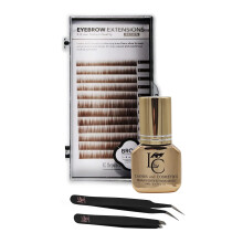 Eyebrow Extensions Premium Kit med 1 x bakker med mink ?jenbryn i brun F?s p? bakker med blandede l?ngder 5-8 Mm Mix Eyebrow Premium Glue Clear &