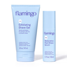 Flamingo Schamhaar-Rasier-Hautpflegeset, Peeling-Rasiergel f  r Frauen (140 ml), mit regenerierendem After-Shave-Serum (48 ml)