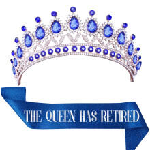 Retirement Tiara & Sash Set - The Queen Has Retired Sash and Crown with Rhinestones for Women & Large Gold Safety Metal Pin. Great for Retirement