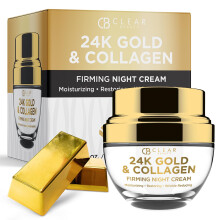 Klare Schnheit 24K Gold & Kollagen Nachtgesicht Feuchtigkeitscreme - Dermatologe getestet reduziert die Altersflecken feine Linien und Falten he