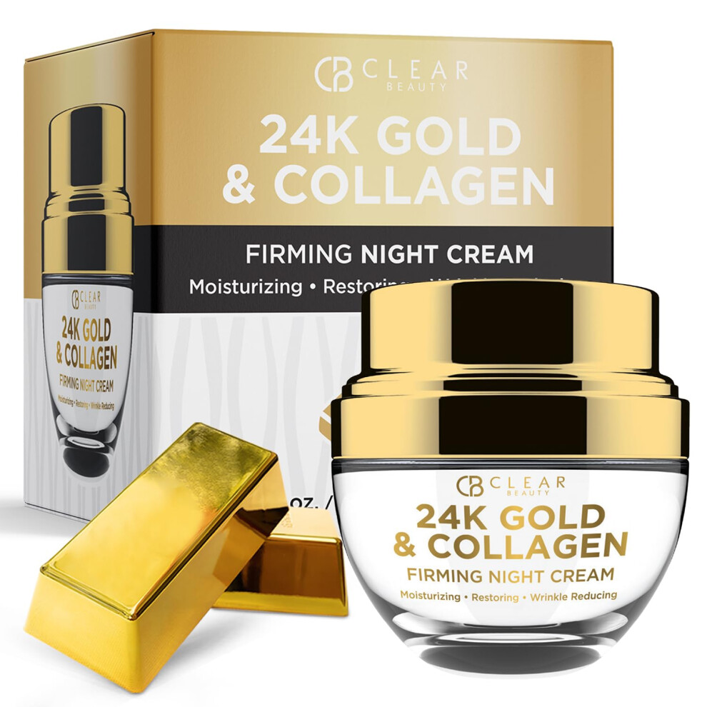 Klar Skã¸Nhed Gold Clear Beauty 24K & Collagen Night Face Moisturizer - Dermatologist Tested Reduces Age Spots Fine Lines & Wrinkles Lifting & Firming Night Crea