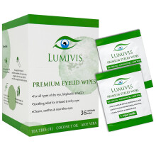 Lumivis ?jenl?gs- og ?jenvippeservietter med Tea Tree Oil 36 stk - Daglig ?jenrens til blepharitis Kl?ende Stye ?jne - Individuelt indpakket natu