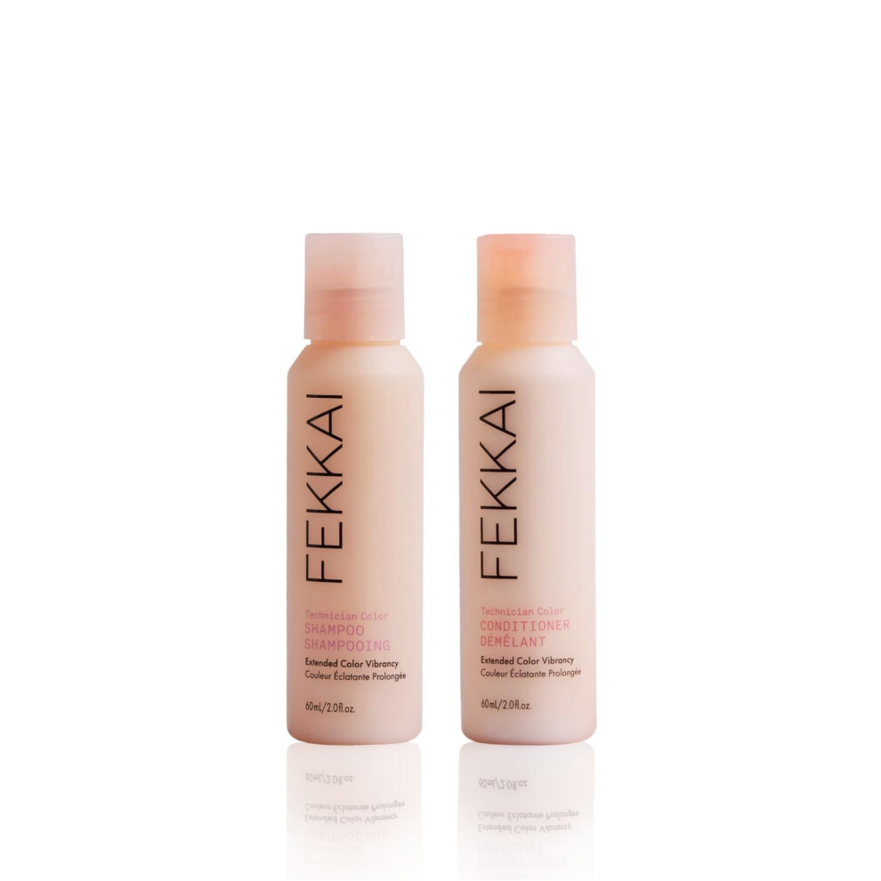 Shampooing et apr   s-shampoing FEKKAI Technician Color (57 g) + revitalisant (57 g) - Prolonge l'   clat des cheveux color   s - Sans sulfates, parab