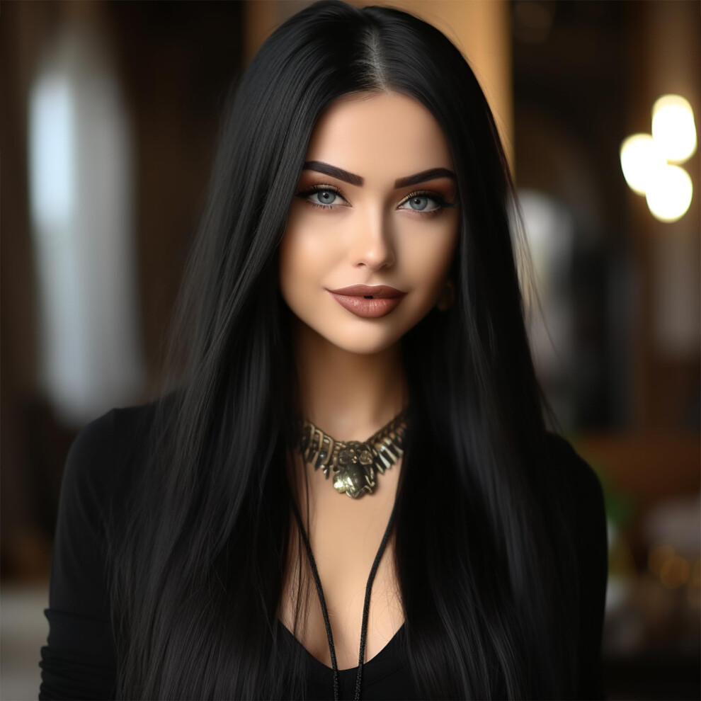 Leuik Unisex Black Long Wig|Synthetic Long Wigs For Women|Cosplay Wig For Fashion Women 28Inch (Black)