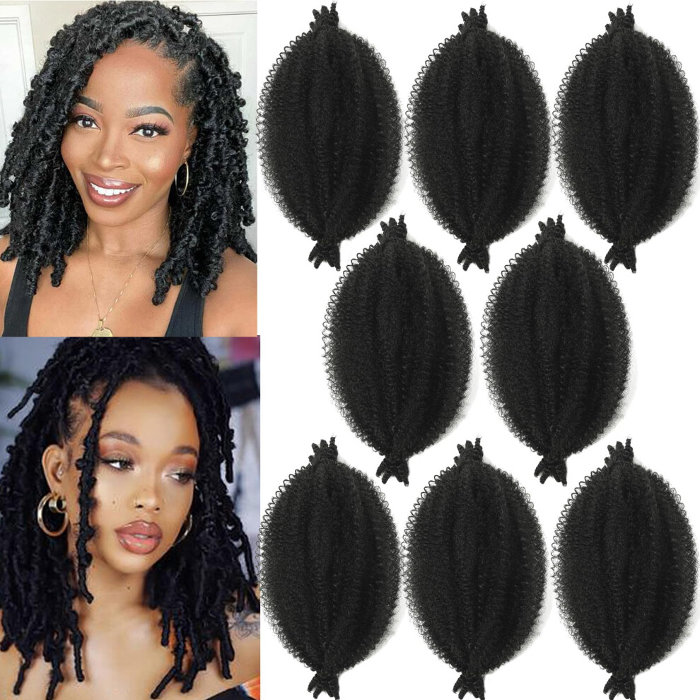 Miyamarch Unisex Black Springy Afro Twist Hair 8 Packs Marley Twist Braiding Hair 8 Inch Pre-Separated Kinky Twist Braiding Hair Women Afro Spring Twist Hair Wrapping