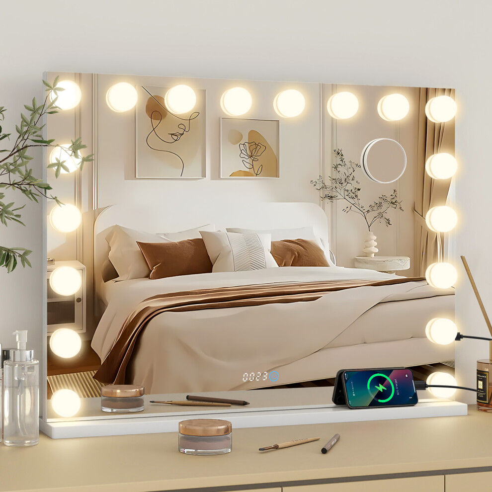 ELECWISH Makeup Mirror LED Lighted Hollywood Mirror USB Type C 18 Bulb
