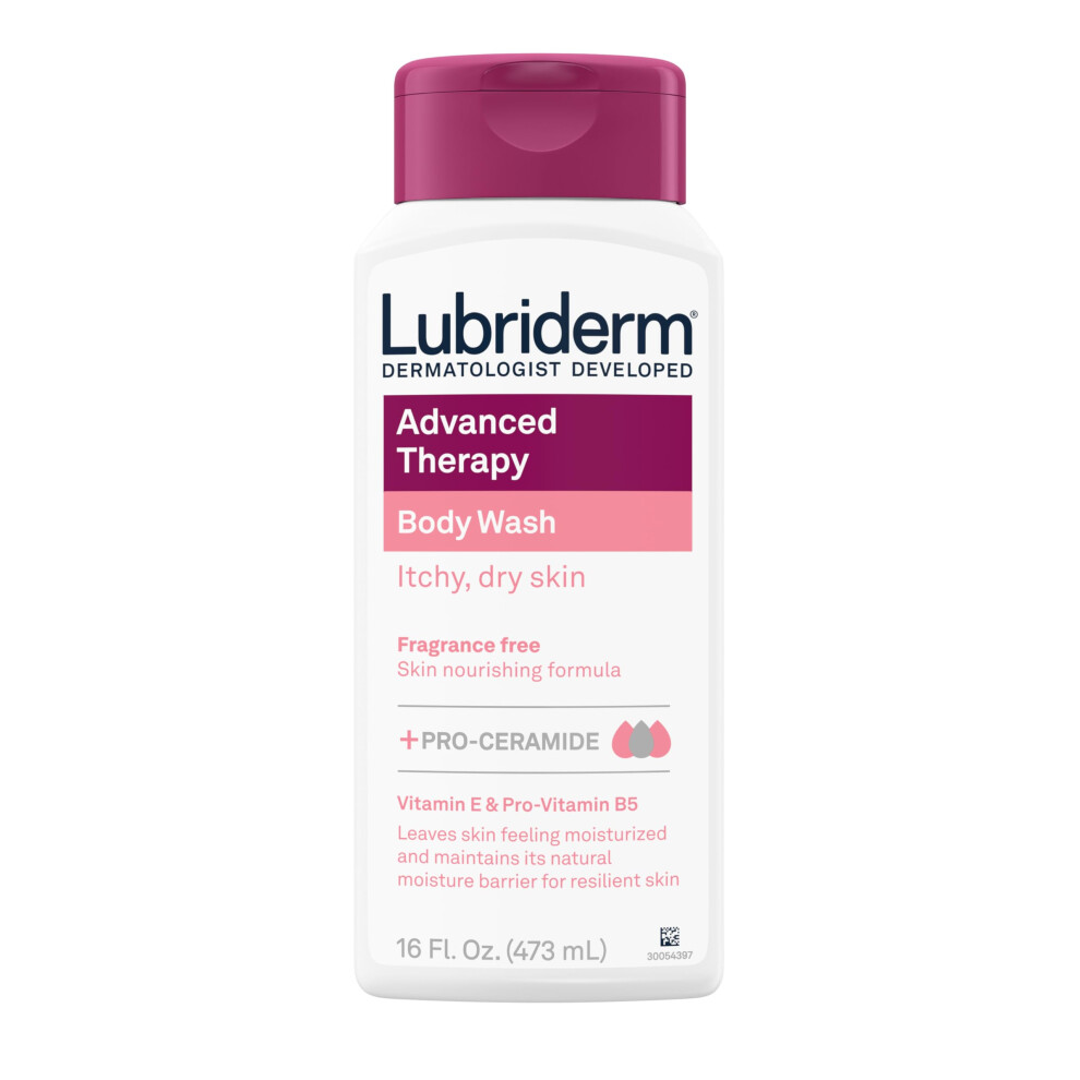 Photos - Shower Gel Lubriderm Advanced Therapy Body Wash Unscented Nourishing Cleanser with Pro-Ceramide Vitamin E & Pro-Vitamin B5 Gently Clean
