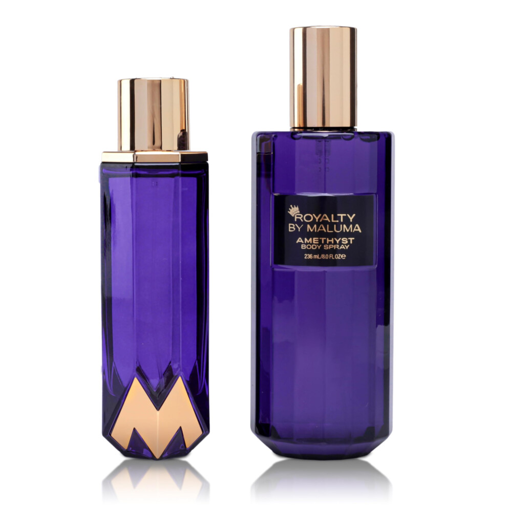 Royalty Af Maluma Royalty By Maluma Amethyst Gift Set 2 Pcs - Luxurious Body Spray For Women - Fruity Floral Chypre Scent - Top Notes Of Bergamot And Black Currant - L