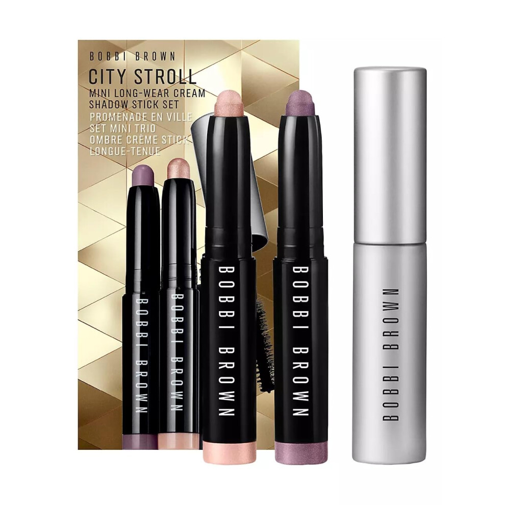 Bobbi Brown City Stroll Mini Long-Wear Cream Shadow Stick Set: Golden Pink and Mauve with Smokey Eye Mascara