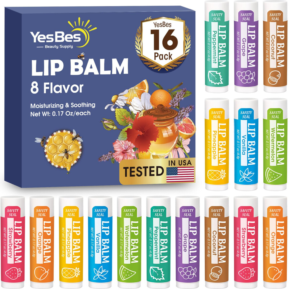 YesBes 16 Pack Lip Balm  Natural Lip Balm Bulk with Vitamin E and Coconut Oil  Moisturizing Lip Balm for Dry Cracked Lips  Lip Balm for Stocking Stuff-image-OPC-PFRNMPC-NEW