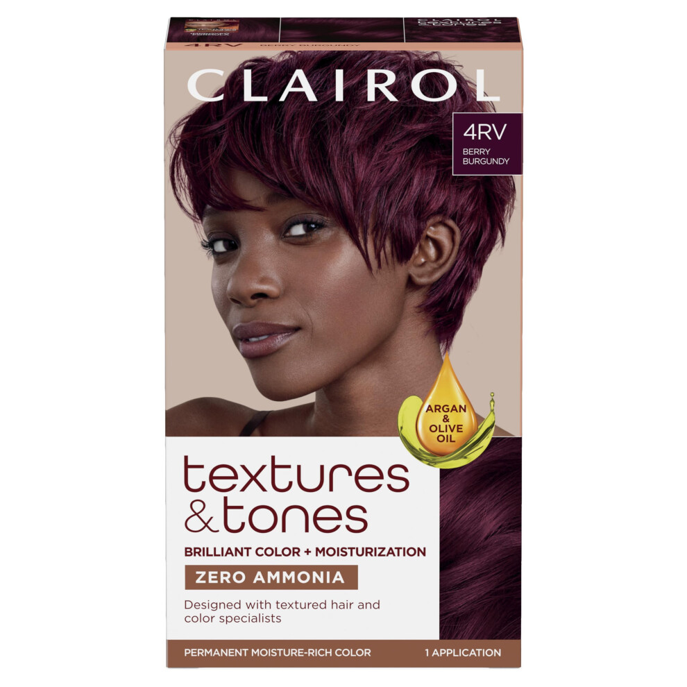 Clairol Textures & Tones Permanent Hair Dye  4RV Berry Burgundy Hair Color  Pack of 1