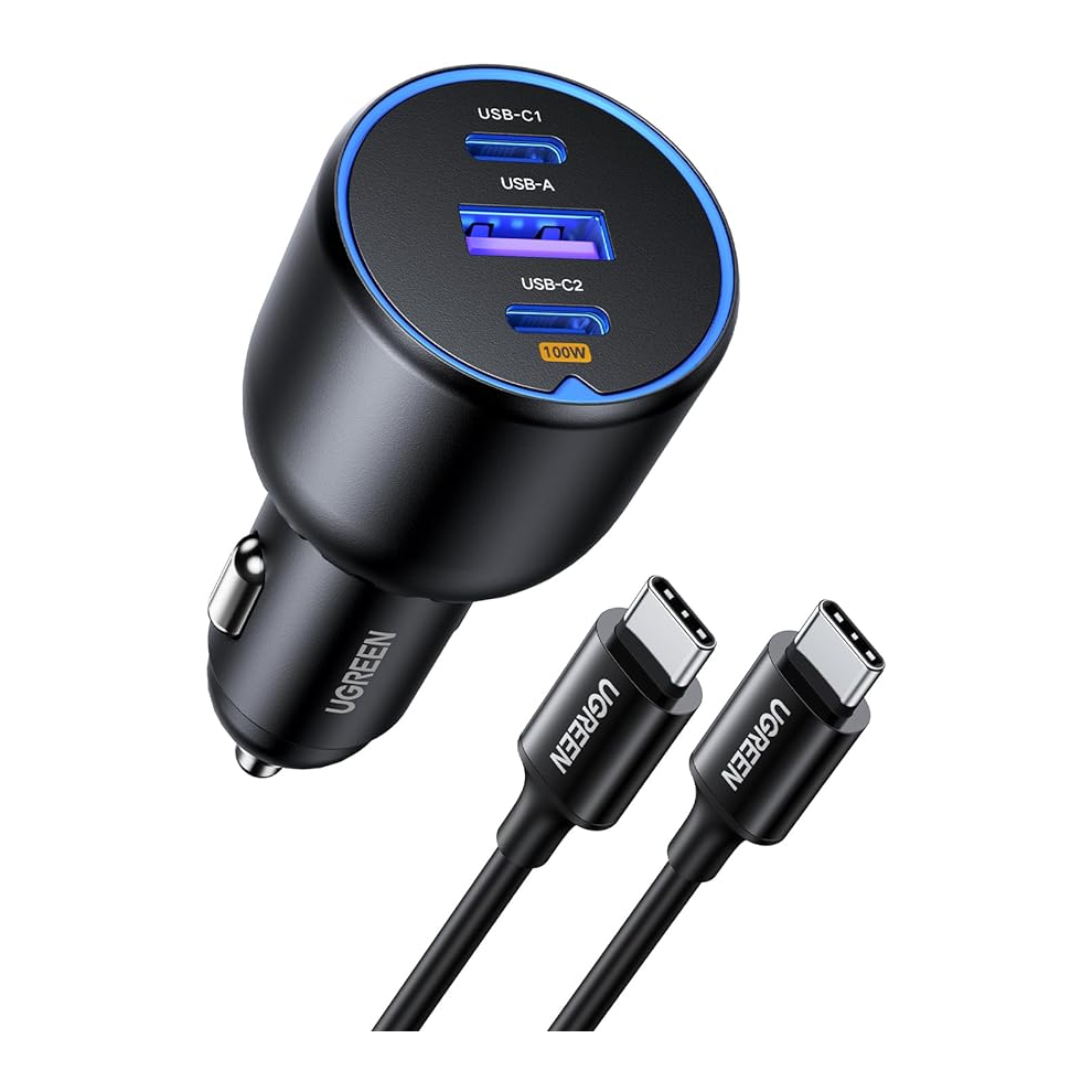 Mohard Ugreen 130W Usb C Car Charger 3-Port Pd 100W Pd3.0/Qc4.0/Pps Fast Car Charger Adapter With 100W Usb C Cable Compatible