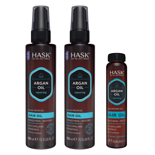 HASK ARGAN Λάδι Μαλλιών Επανόρθωσης για Όλους τους Τύπους, Vegan, Χωρίς Γλουτένη - Πακέτο 3