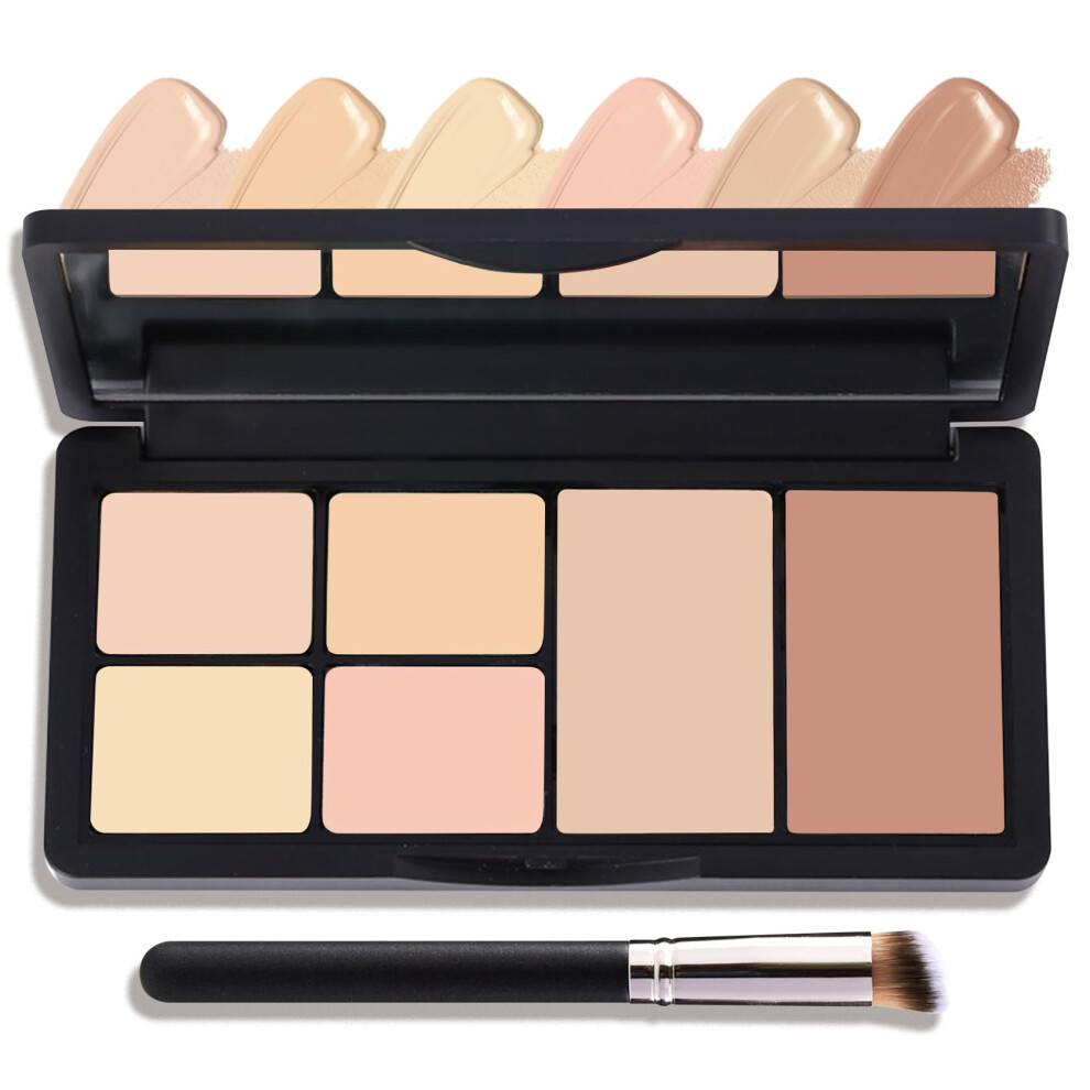 Junkujk Cream 6 Colors Correcting Concealer Palette Contouring Highlighting Concealer Palette Makeup Kit With Brush Foundation Makeup Contour Palette For Conc