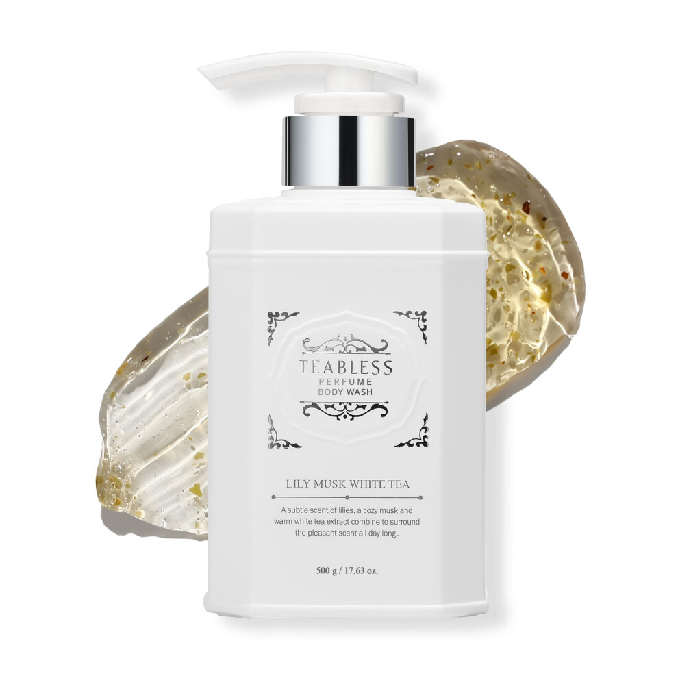 Teabless White Perfumed Body Wash Lily Musk Tea (17.63Oz/500Ml) - Hydrating Vegan Body Cleanser For Sensitive Skin - Korean Skin Care With Herbs - Gentle Moi