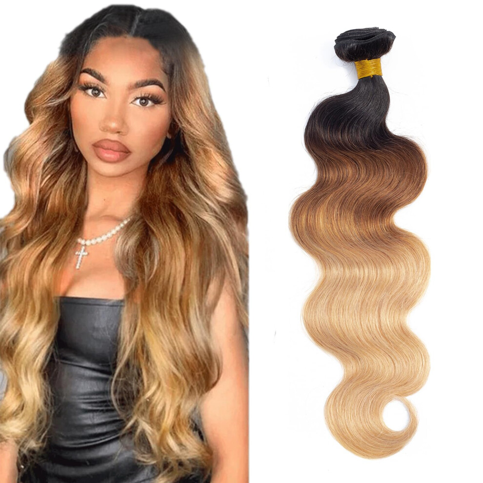 Kongeligt Indtryk Unisex 12A Grade Ombre Bundles Human Hair 18 Inch Brazilian Virgin Ombre Blonde Body Wave Hair 1 Bundle 100% Unprocessed Virgin Remy Human Hair Weave Bundles