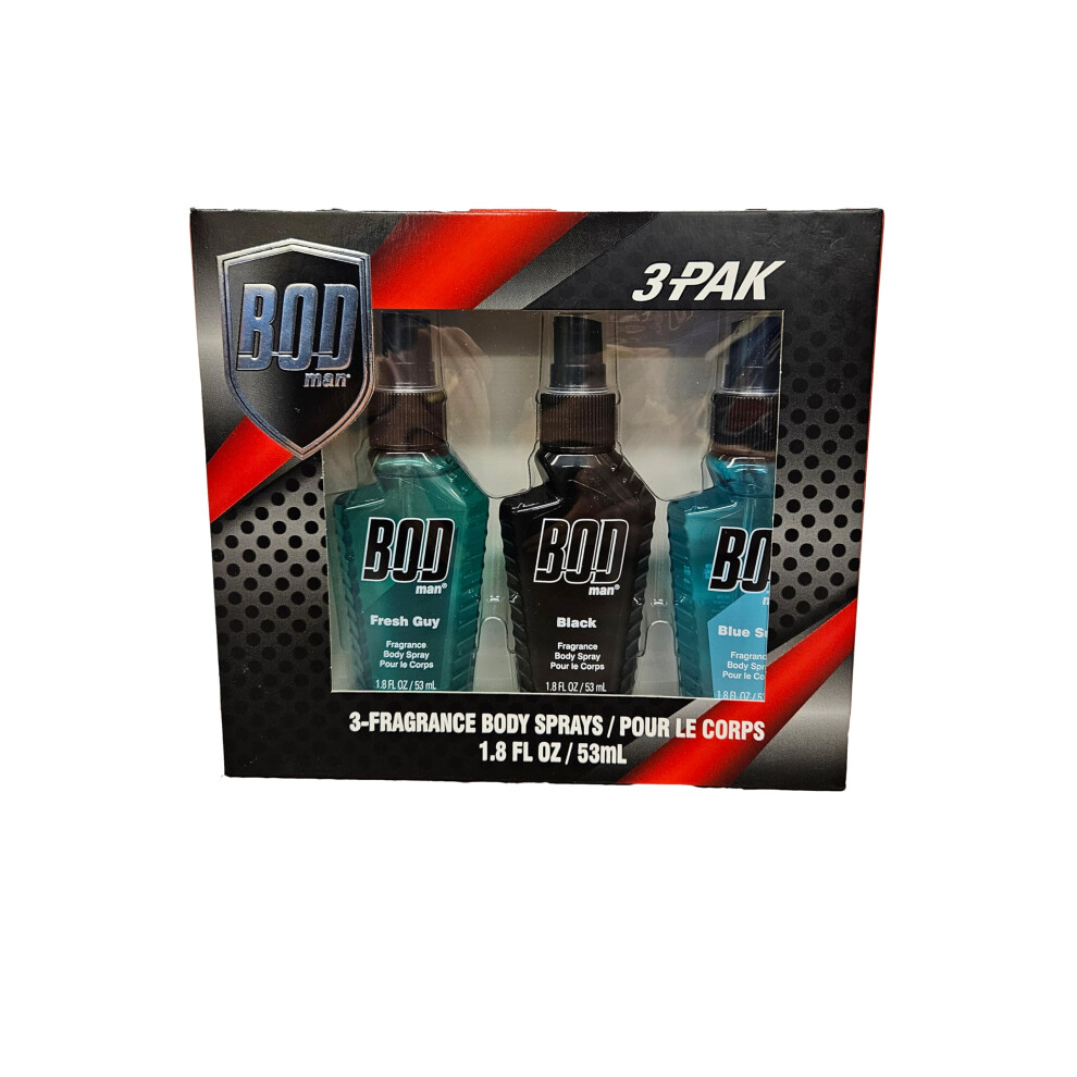 Bod Man 3 Pack Body Spray  Black  Fresh Guy  Blue Surf